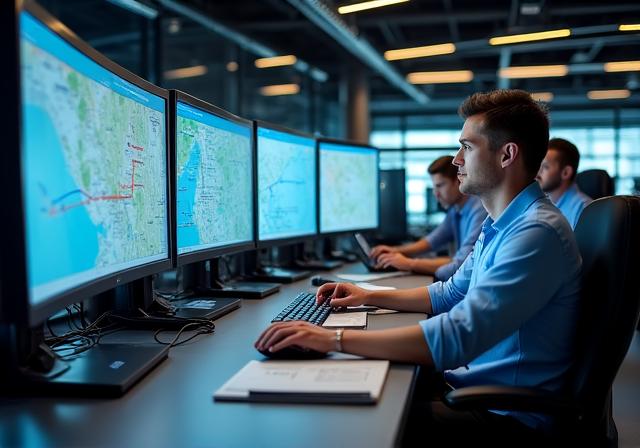 Modern logistics dispatch center with professional staff